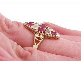 Antique Gold Ruby and Diamond Ring Wearing Hand