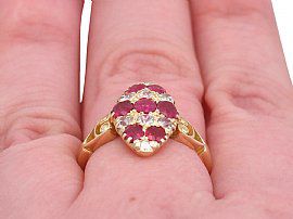 Antique Gold Ruby and Diamond Ring Wearing Finger