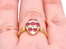 Antique Gold Ruby and Diamond Ring Wearing Finger