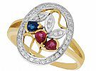 0.42 ct Ruby and 0.21 ct Sapphire, 0.30 ct Diamond and 18 ct Yellow Gold Dress Ring - Vintage Circa 1940