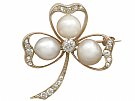 Pearl and 1.05 ct Diamond, 14 ct Yellow Gold 'Clover' Brooch - Antique Victorian