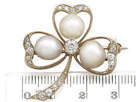 Pearl and 1.05 ct Diamond, 14 ct Yellow Gold 'Clover' Brooch - Antique Victorian
