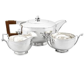 Sterling Silver Three Piece Tea Service - Arts and Crafts Style - Antique George V (1935); A9275