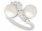 Cultured Pearl and 1.04 ct Diamond, 14 ct White Gold Twist Ring - Vintage Circa 1970