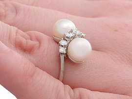 Cultured Pearl and Diamond Ring Wearing