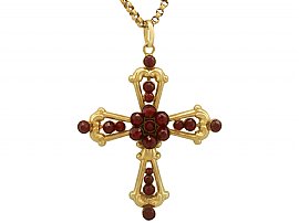 5.56 ct Garnet and 15 ct Yellow Gold Cross Pendant - Antique Victorian