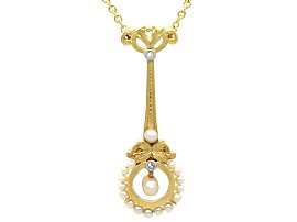Seed Pearl and Diamond, 18 ct Yellow Gold Necklace - Antique Circa 1900