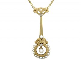 Seed Pearl and Diamond, 18 ct Yellow Gold Necklace - Antique Circa 1900