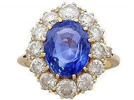 4.10 ct Ceylon Sapphire and 1.75 ct Diamond, 18 ct Yellow Gold Dress Ring - Vintage 1988