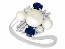 Pearl and 0.50ct Sapphire, 0.12ct Diamond and 18ct White Gold Twist Ring - Vintage Circa 1970