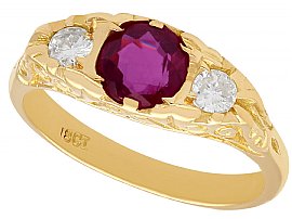 0.68 ct Ruby and 0.24 ct Diamond, 18 ct Yellow Gold Dress Ring - Vintage Circa 1940