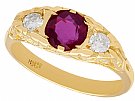0.68 ct Ruby and 0.24 ct Diamond, 18 ct Yellow Gold Dress Ring - Vintage Circa 1940