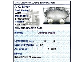 Vintage Diamond and Pearl Drop Earrings Grading Card
