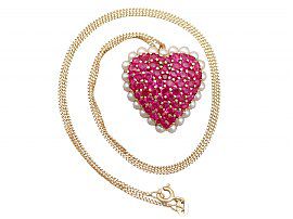 3.36ct Ruby and Seed Pearl, 14ct Yellow Gold 'Heart' Pendant/Brooch - Contemporary Circa 2000