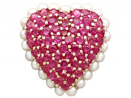 3.36ct Ruby and Seed Pearl, 14ct Yellow Gold 'Heart' Pendant/Brooch - Contemporary Circa 2000
