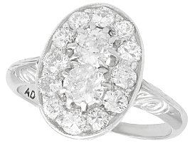 1.26ct Diamond and 18ct White Gold, Platinum Set Dress Ring - Vintage Circa 1940