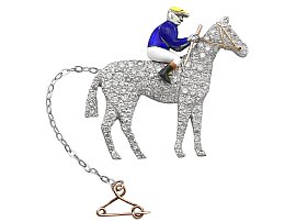 2.55 ct Diamond and Enamel, 9 ct Yellow Gold 'Horse and Jockey' Brooch - Antique Victorian