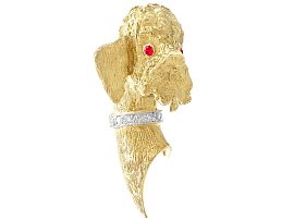 Ruby and Diamond, 18 ct Yellow Gold 'Poodle' Brooch - Vintage Circa 1960