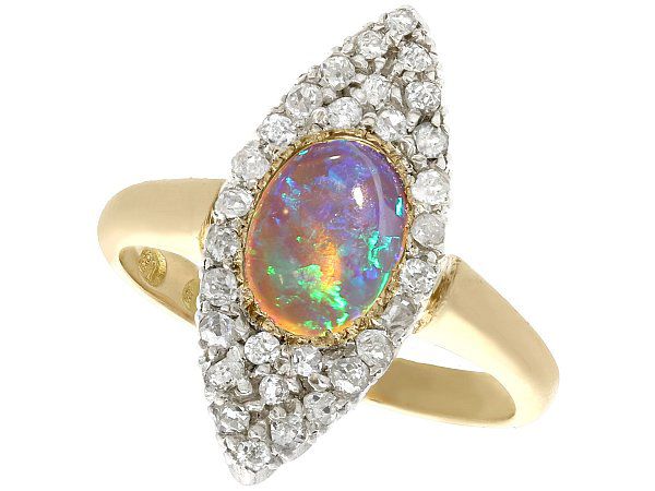 Marquise Opal and Diamond Ring