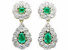 3.18ct Emerald and 3.23ct Diamond, 12ct Yellow Gold Drop Earrings - Antique Victorian