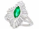0.60ct Emerald and 1.85ct Diamond, Platinum Marquise Ring - Vintage Circa 1970