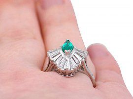 Marquise Emerald and Diamond Ring Wearing Finger