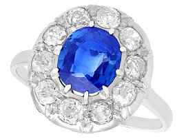 2.25ct Sapphire and 0.78ct Diamond, Platinum Dress Ring - Vintage French Circa 1940