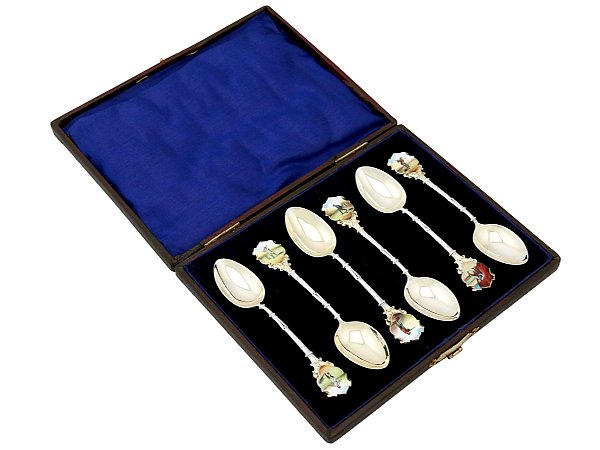 6 Antique Enamel and Silver Spoons 