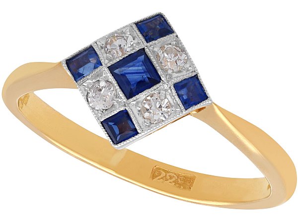 Sapphire and Diamond Checkerboard Ring