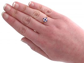 Sapphire and Diamond Checkerboard Ring wearing