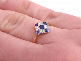 Sapphire and Diamond Checkerboard Ring hand image