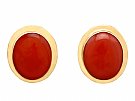 4.50ct Red Coral and 18ct Yellow Gold Stud Earrings - Vintage Italian Circa 1970