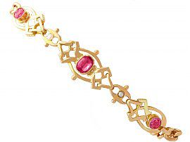 1.20ct Pink Tourmaline and Seed Pearl, 9ct Yellow Gold Bracelet - Antique Circa 1910