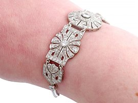 Platinum Diamond Bracelet Art Deco wearing wrist 