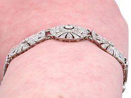 Wearing wrist Platinum Diamond Bracelet Art Deco 