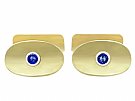 0.59ct Sapphire and 14ct Yellow Gold Cufflinks - Vintage Circa 1950
