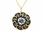 0.44ct Sapphire and Polychrome Enamel, 18ct Yellow Gold Pendant/Brooch - Antique Circa 1920