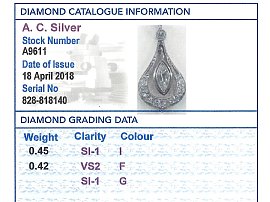 Platinum Antique Diamond Pendant Grading Card