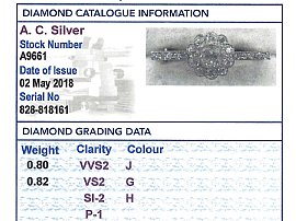 Antique Diamond Bar Brooch Grading Card