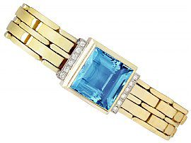 21.68ct Aquamarine and 0.38ct Diamond, 14ct Yellow Gold Bracelet - Art Deco Style - Vintage Circa 1960