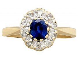0.46ct Sapphire and 0.10ct Diamond, 18ct Yellow Gold Cluster Ring - Vintage Circa 1980