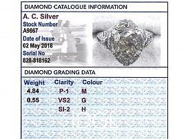 Large Diamond Cocktail Ring Grading Data