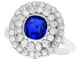 1.90ct Sapphire and 1.10ct Diamond, 18ct White Gold Cluster Ring - Antique French Circa 1925