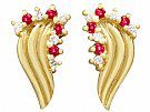 0.12ct Ruby and 0.10ct Diamond, 18ct Yellow Gold Stud Earrings - Vintage Circa 1980