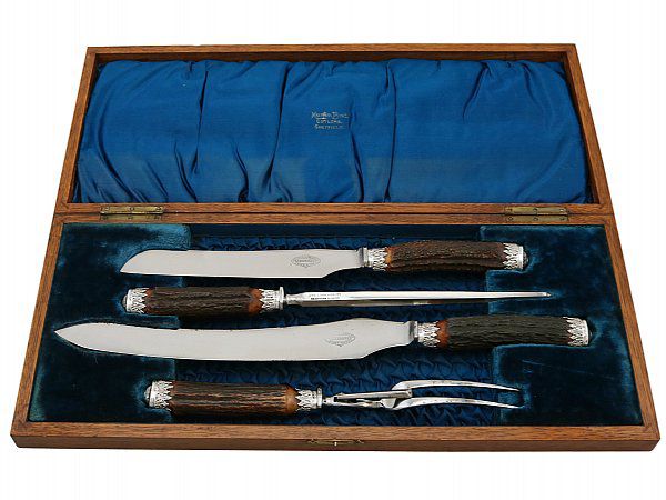 Sterling Silver, Steel and Horn Carving Set - Antique Victorian (1893)