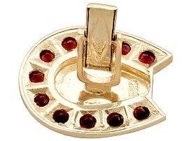 Gold Horseshoe Cufflinks with Garnets for Sale Reverse