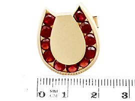 Gold Horseshoe Cufflinks with Garnets for Sale Size