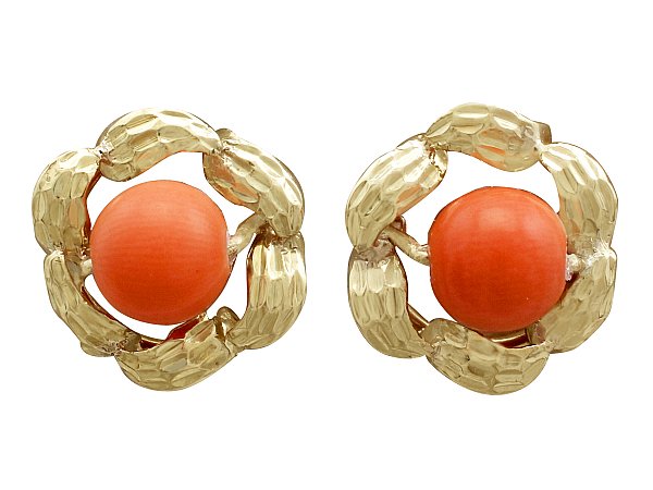 Gold and Coral Stud Earrings 