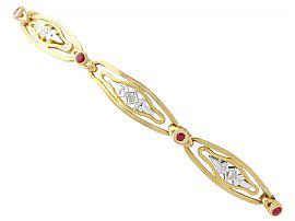 0.21ct Ruby and Diamond, 18ct Yellow Gold Bracelet - Vintage French Circa 1950