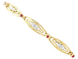 0.21ct Ruby and Diamond, 18ct Yellow Gold Bracelet - Vintage French Circa 1950